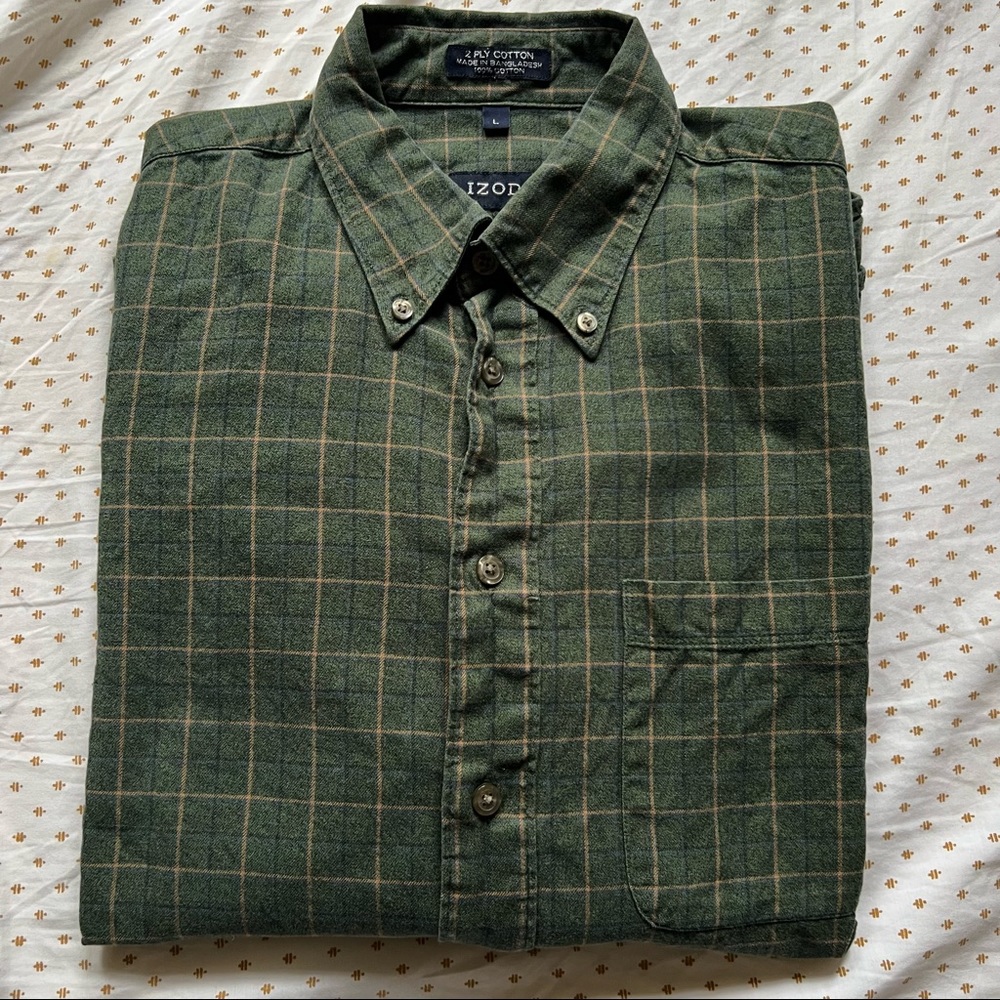 IZOD Plaid Checkered Soft Brushed Cotton 2 Ply Button Down Shirt
